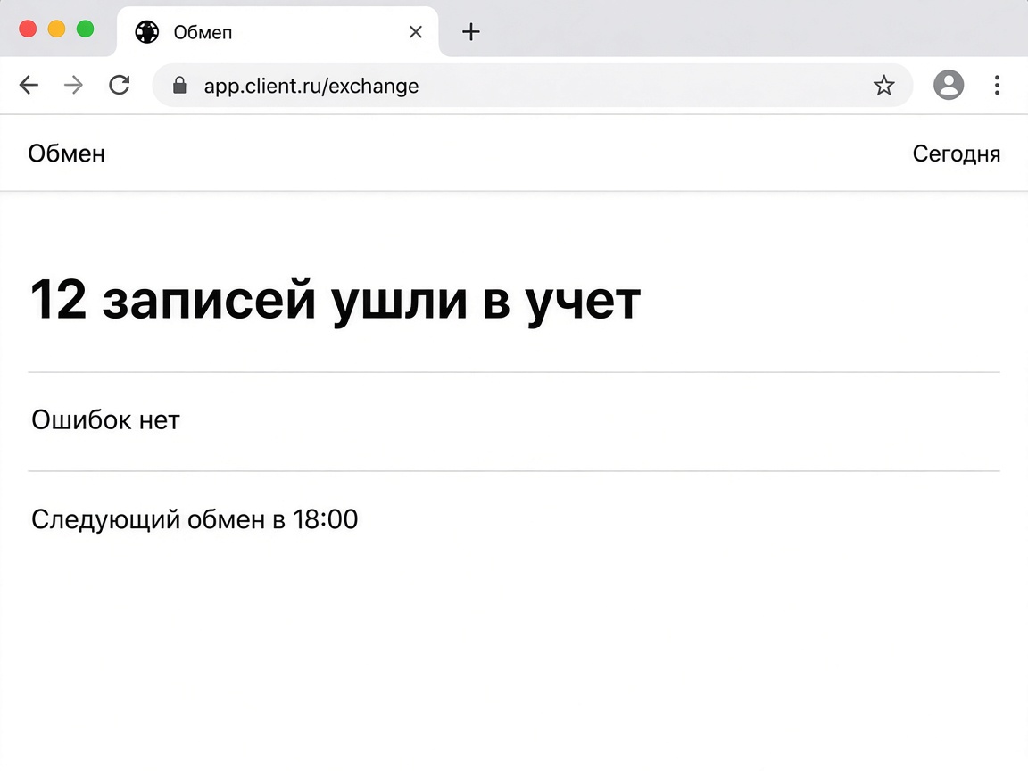 Пример страницы в браузере: записи ушли в учет, ошибок нет